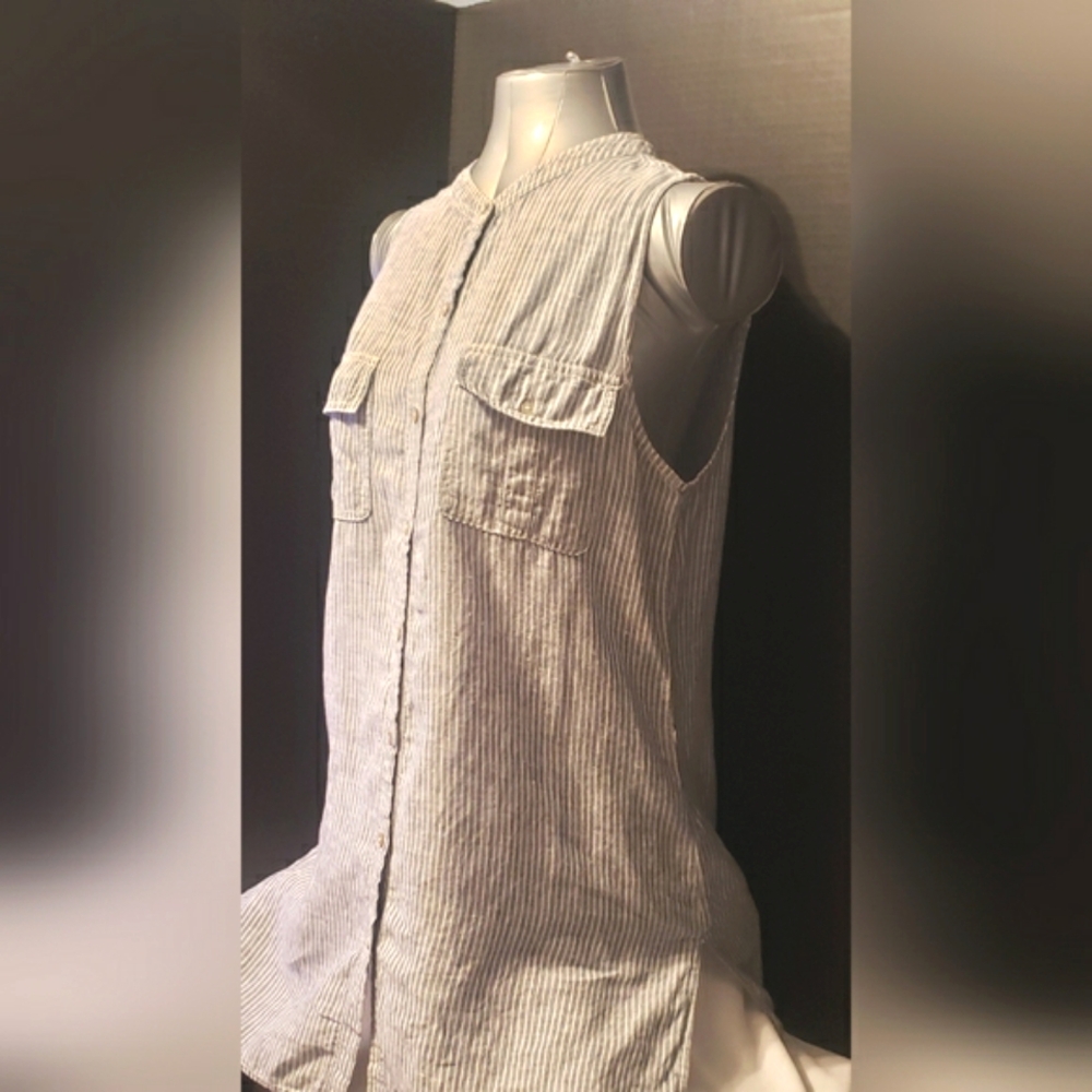 Artisan NY 100% Linen button Front Striped Sleeveless Blouse Size Large - Picture 3 of 8